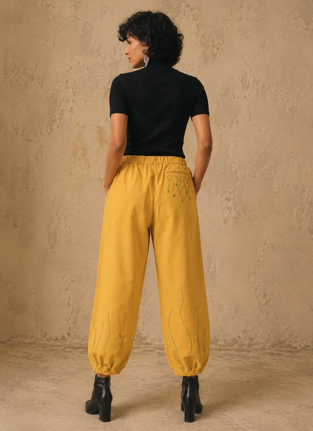 The Blossom Handcrafted Cotton Trouser with Hand Painting, Hand Embroidery & Beads