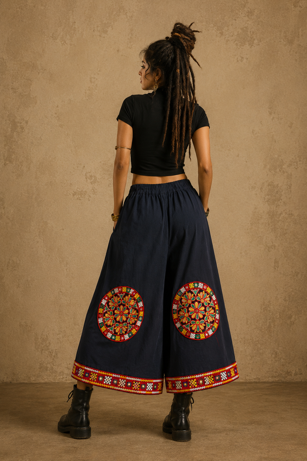 The Exotic Bohos Handcrafted Cotton Trouser/Culottes with Hand Painting, Hand Embroidery & Beads