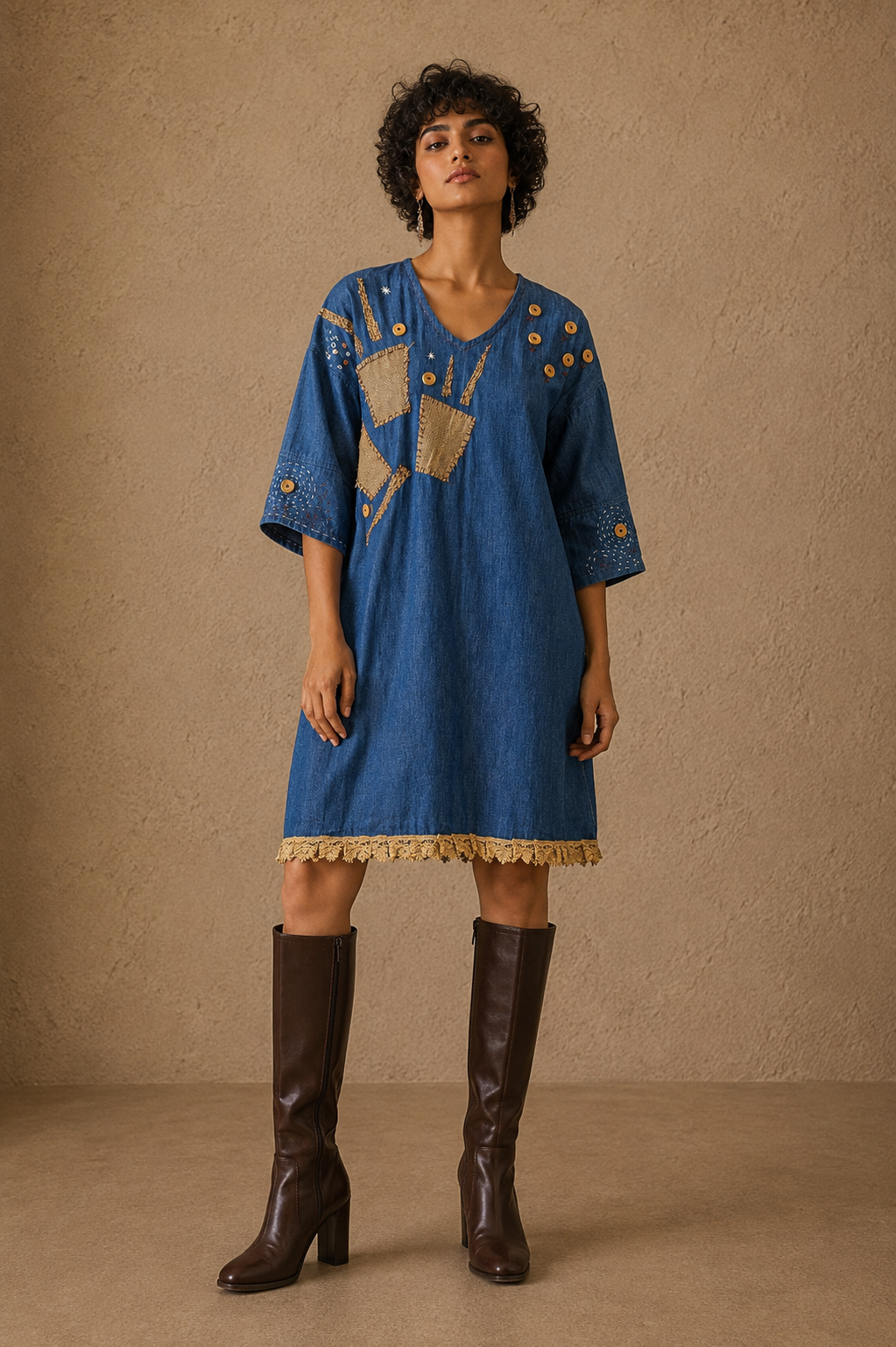 The Caffeine Evenings Handcrafted Denim Dress