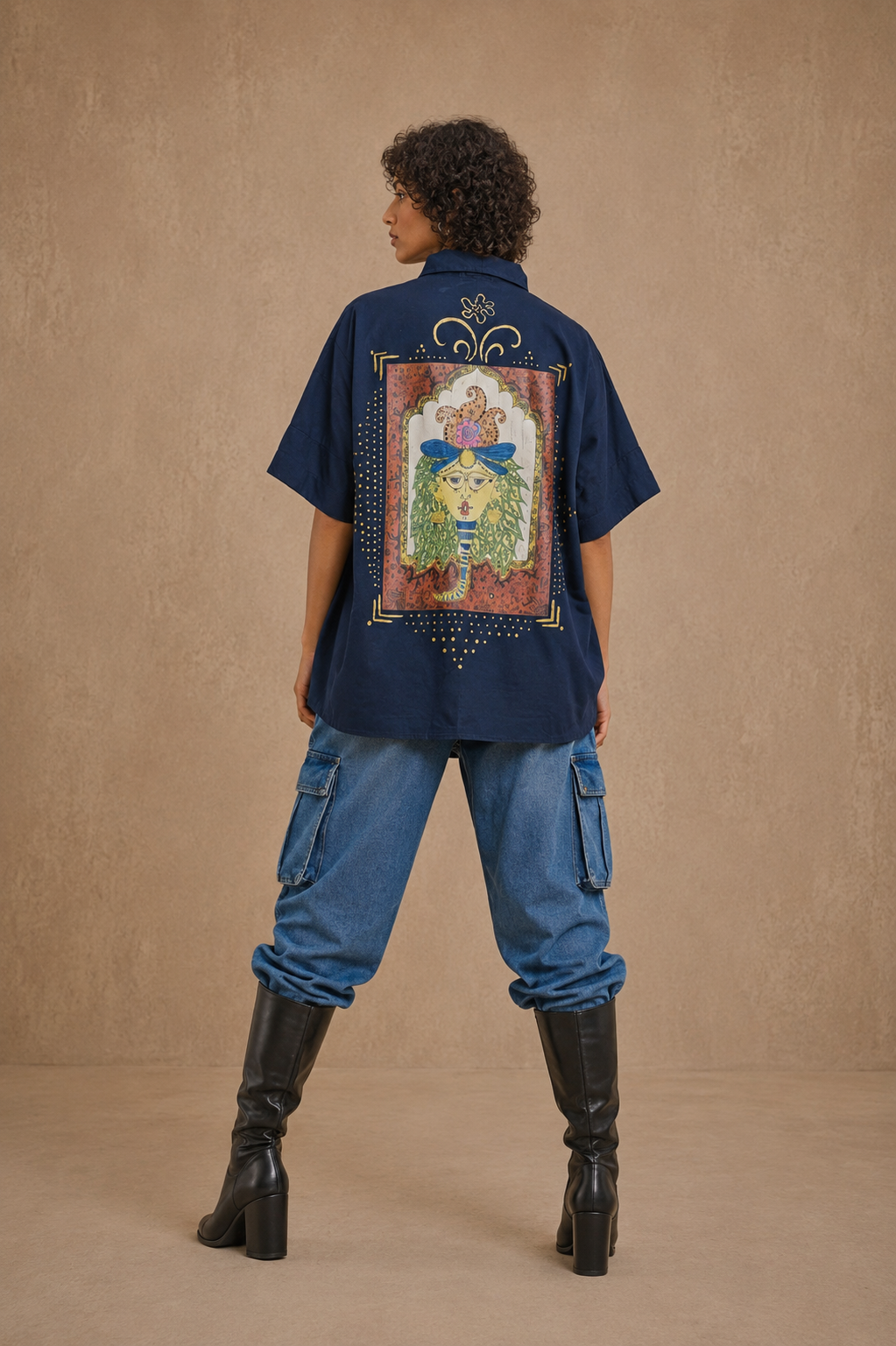Aanshik Handcrafted Cotton Top with Hand Painting, Hand Embroidery & Beads