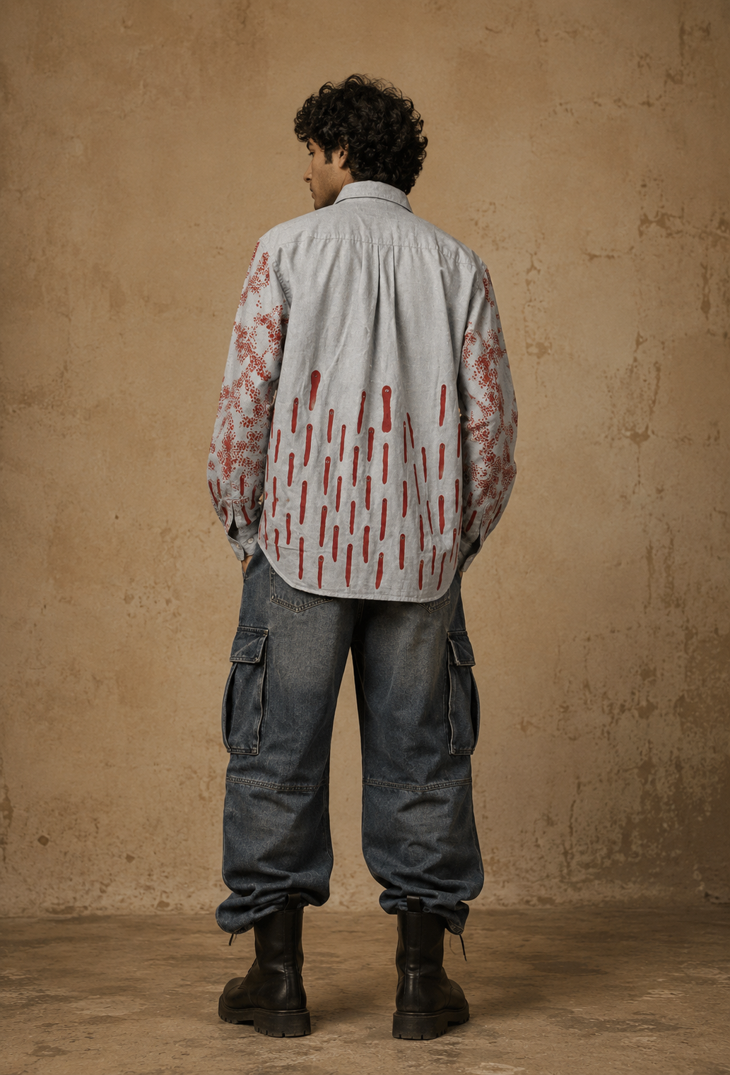 The Charismatic Tribes Handcrafted Cotton Unisex Shirt with Hand Painting, Hand Embroidery & Beads